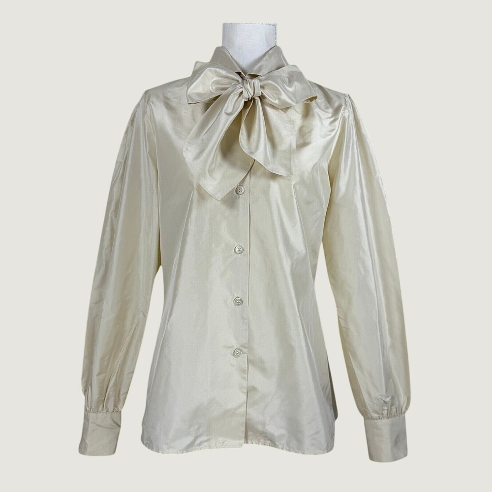 Moloh Bow Blouse Women UK 12 US 8 Cream Designer Coquette Luxury Secretary
